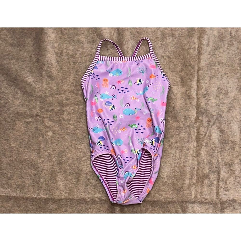 Beautiful Dolfin Uglies Girls One-Piece Swim Suit -Norrie- Size 10 Purple Fun co